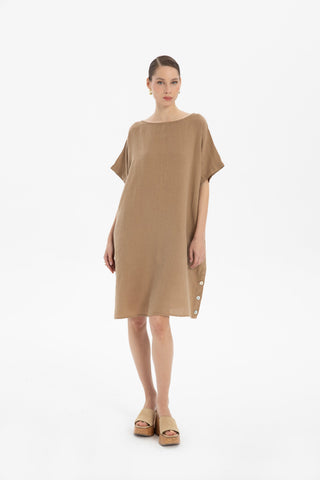 Linen Oversize Midi Length Dress - Dress