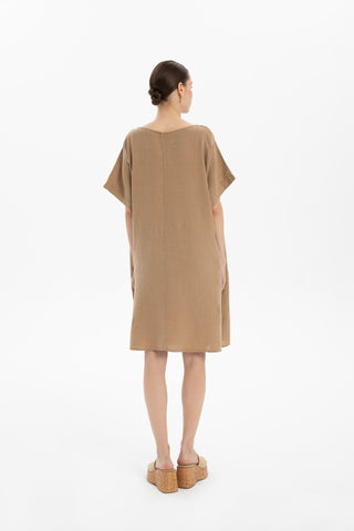 Linen Oversize Midi Length Dress - Dress