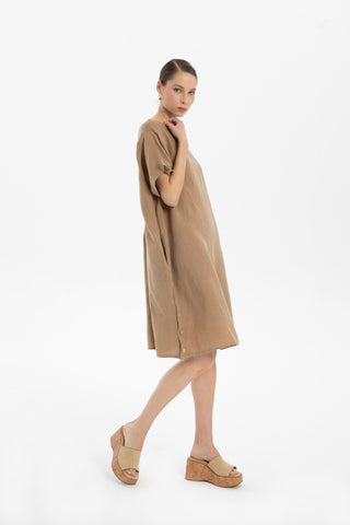 Linen Oversize Midi Length Dress - Dress