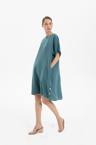 Linen Oversize Midi Length Dress - Dress