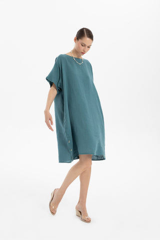 Linen Oversize Midi Length Dress - Dress