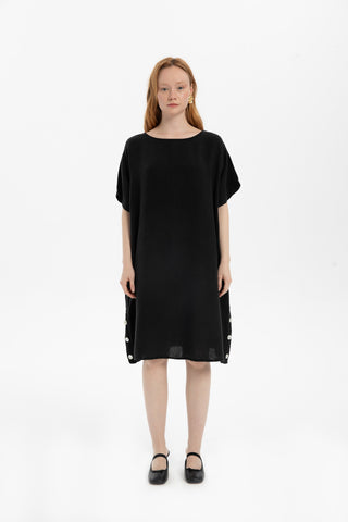 Linen Oversize Midi Length Dress - Black / Standard - Dress