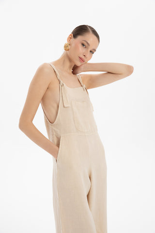 Linen Kangaroo Pocket Sleeveless Jumpsuit - Jumpsuit