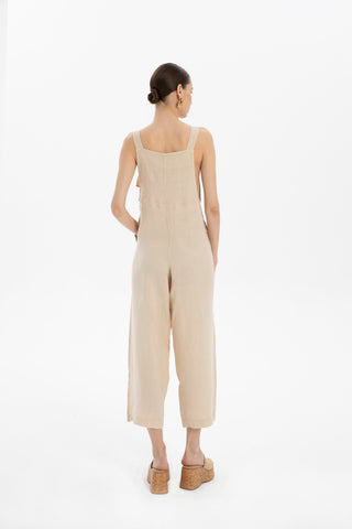 Linen Kangaroo Pocket Sleeveless Jumpsuit - Jumpsuit