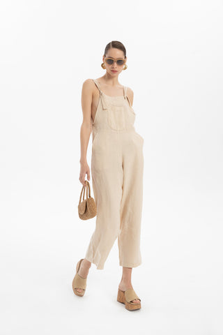 Linen Kangaroo Pocket Sleeveless Jumpsuit - Jumpsuit