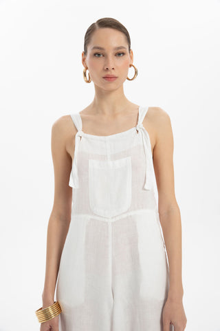 Linen Kangaroo Pocket Sleeveless Jumpsuit - Jumpsuit