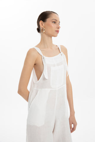 Linen Kangaroo Pocket Sleeveless Jumpsuit - Jumpsuit