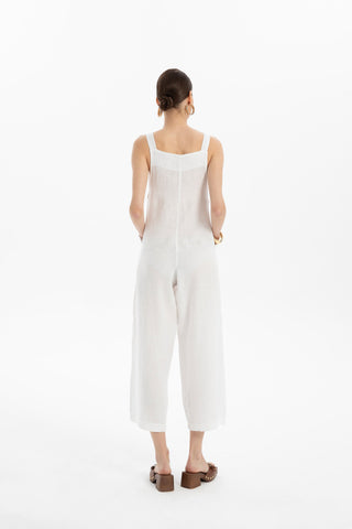 Linen Kangaroo Pocket Sleeveless Jumpsuit - Jumpsuit