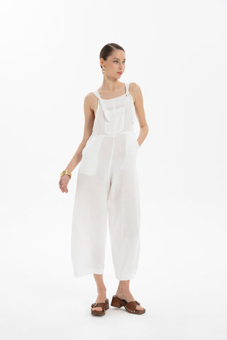 Linen Kangaroo Pocket Sleeveless Jumpsuit - Jumpsuit