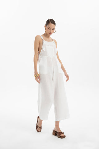 Linen Kangaroo Pocket Sleeveless Jumpsuit - Jumpsuit