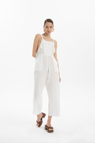 Linen Kangaroo Pocket Sleeveless Jumpsuit - Jumpsuit