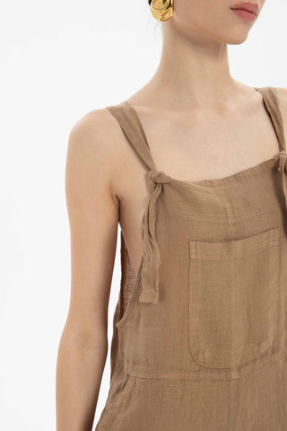 Linen Kangaroo Pocket Sleeveless Jumpsuit - Jumpsuit