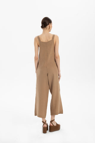 Linen Kangaroo Pocket Sleeveless Jumpsuit - Jumpsuit
