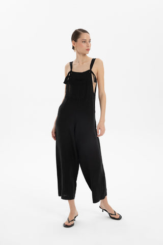 Linen Kangaroo Pocket Sleeveless Jumpsuit - Black / S/M - Jumpsuit
