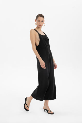 Linen Kangaroo Pocket Sleeveless Jumpsuit - Jumpsuit