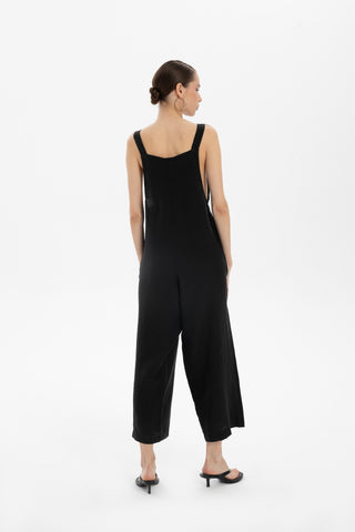 Linen Kangaroo Pocket Sleeveless Jumpsuit - Jumpsuit