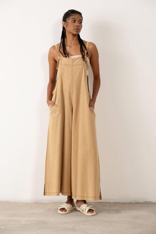 Woven Wide Leg Sleeveless Jumpsuit - Mocha / Standard - Jumpsuit