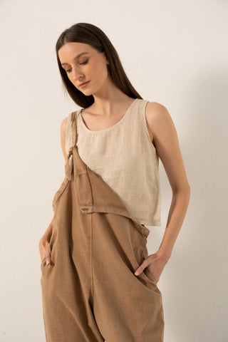 Woven Slim-Fit Sleeveless Jumpsuit - Jumpsuit