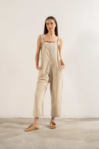 Woven Slim-Fit Sleeveless Jumpsuit - Beige / Standard - Jumpsuit