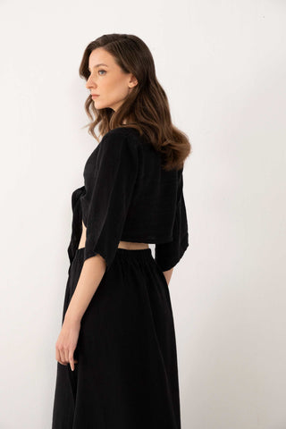 Linen Wrap-Tie Blouse