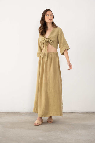 Linen Wrap-Tie Blouse