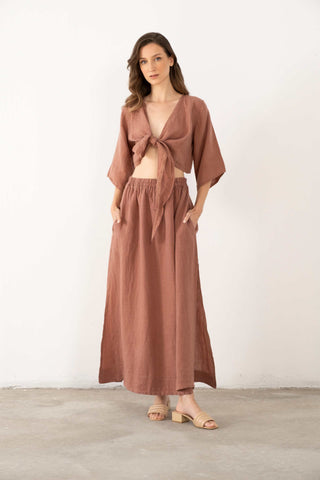 Linen Wrap-Tie Blouse