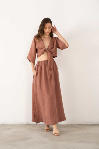 Linen Wrap-Tie Blouse