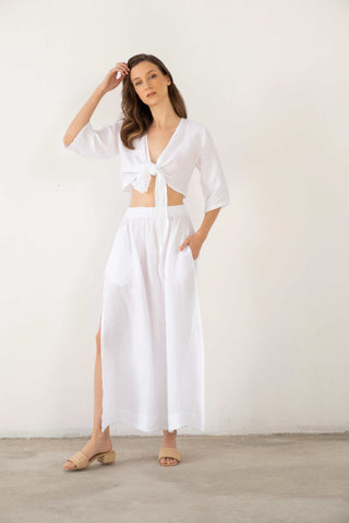 Linen Wrap-Tie Blouse
