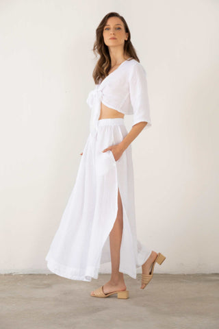 Linen Wrap-Tie Blouse