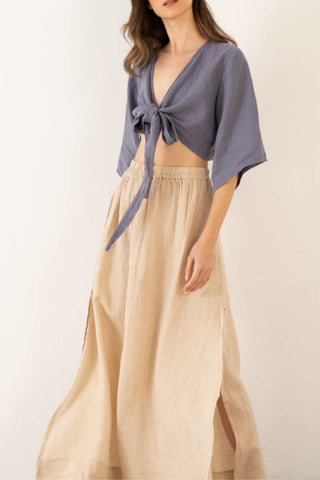 Linen Wrap-Tie Blouse