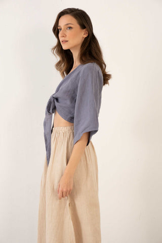 Linen Wrap-Tie Blouse