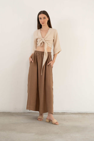 Linen Wrap-Tie Blouse