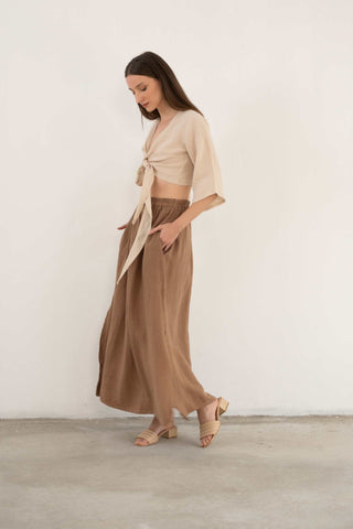 Linen Wrap-Tie Blouse