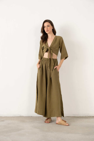 Linen Wrap-Tie Blouse