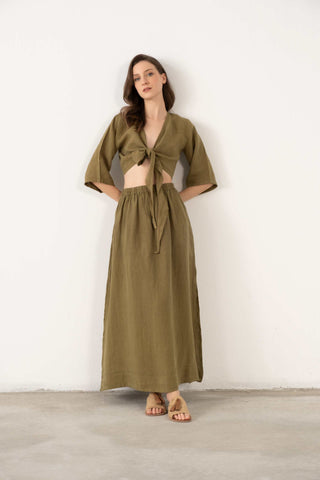 Linen Wrap-Tie Blouse
