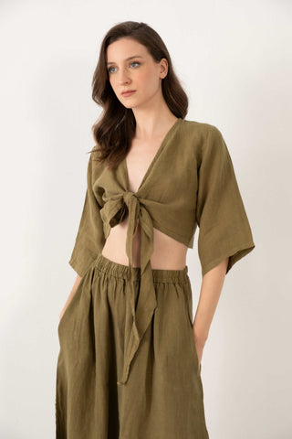 Linen Wrap-Tie Blouse