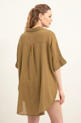 Thin Buttonless Oversize Shirt - Shirt