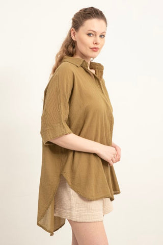 Thin Buttonless Oversize Shirt - Shirt