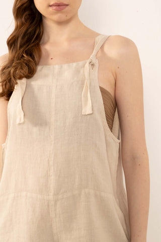 Pure Linen Pocketed Short Sleeveless Jumpsuit - Jumpsuit