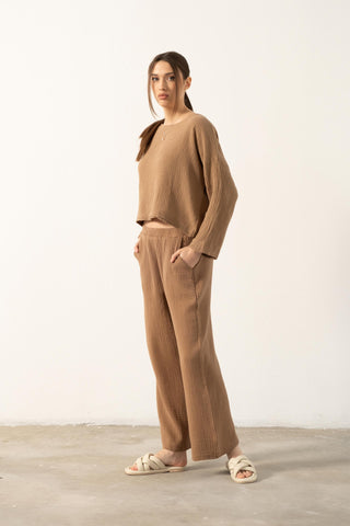 Muslin Boat Neck Long Sleeve Blouse