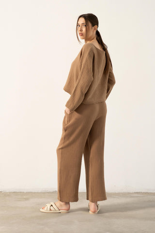 Muslin Boat Neck Long Sleeve Blouse