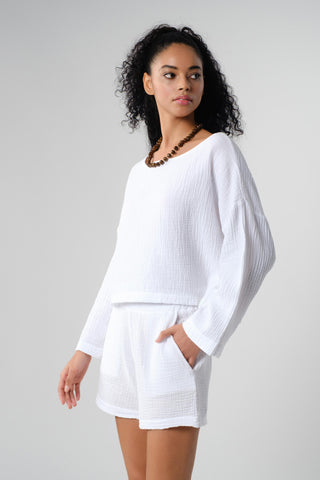 Muslin Boat Neck Long Sleeve Blouse