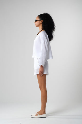 Muslin Boat Neck Long Sleeve Blouse