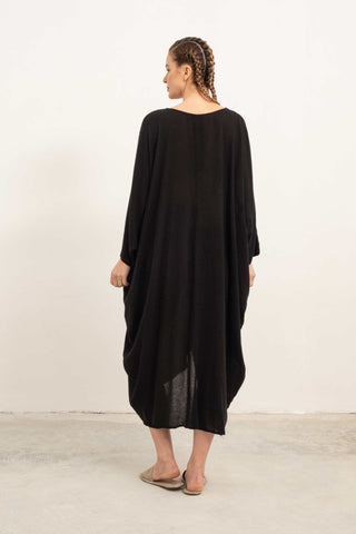 Linen Blend Wrap Batwing Dress