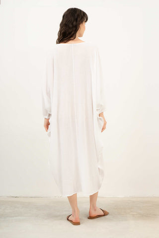 Linen Blend Wrap Batwing Dress