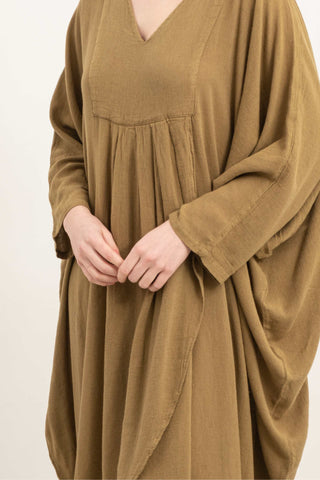 Linen Blend Wrap Batwing Dress
