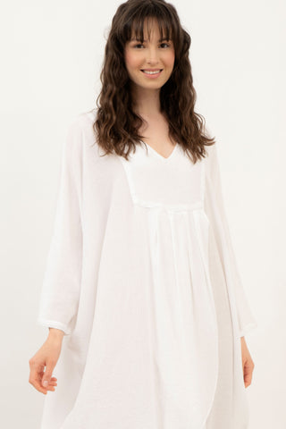 Linen Blend Wrap Batwing Dress - Dress