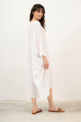 Linen Blend Wrap Batwing Dress - Dress