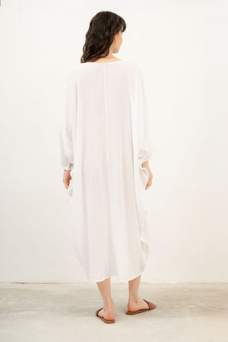 Linen Blend Wrap Batwing Dress - Dress