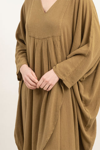 Linen Blend Wrap Batwing Dress - Dress